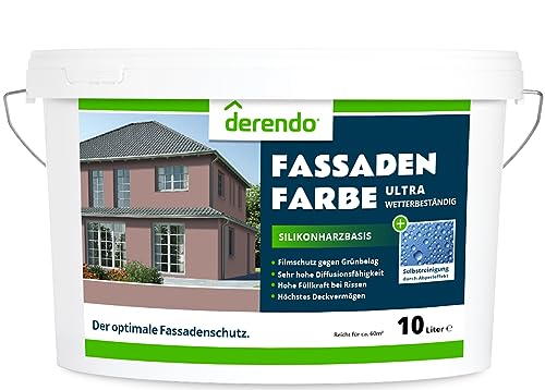 derendo Silikonharz Fassadenfarbe braun mit ULTRA Wetterschutz, 10l, Abperleffekt wie beim Lotus Blatt, inkl. Filmschutz gegen Grünbelag, (Schokobraun) von derendo