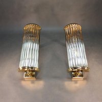 1 Von 2 Art Deco Lampe 34 X 12 cm Vintage Kino Fassungen Retro Wandleuchte Feuervergoldet Mit Neun Glasstäben Antik Wandlampe von derlampendealer