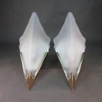 1 Von 2 Art Deco Lampe Jugendstil Wandlampe Vintage Rautenmuster Glasschale Messing/Metall Halterung Retro Flurlampe Spiegel Leuchte von derlampendealer