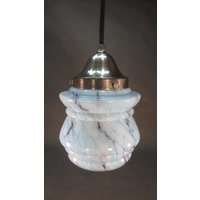 Art Deco Lampe Retro Hängeleuchte 124 cm Länge Antik Hängelampe Blau Marmorierter Lampenschirm Vintage Deckenleuchte Deckenlampe Art Deco Lampe Retro Hängeleuchte 124 cm Länge Antik Hängelampe Blau Marmorierter Lampenschirm Vintage Deckenleuchte Deckenlampe von derlampendealer