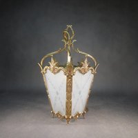 Ital. Messing Laterne Barock Stil Deckenleuchte Vintage Mit Glasscheiben Antike Deckenlampe Handarbeit Jugendstil Lampe von derlampendealer