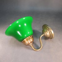 Org. Berliner Messing Wandlampe Vintage Wandleuchte Grüner Glasschirm Hochwertige Retro Leselampe Jugendstil Flurlampe Spiegel von derlampendealer