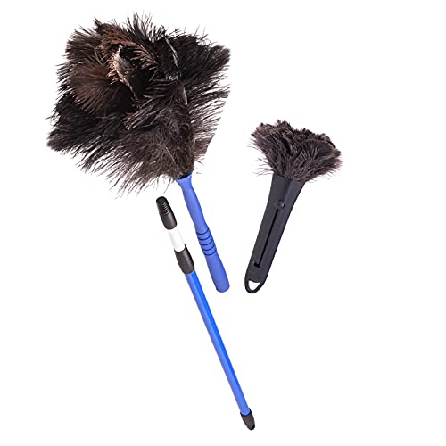 2 Staubwedel mit Original Straußenfedern - Staubwischer im praktischen 2er Set für müheloses Staubentfernen - Computer Duster und verlängerbarer Staubfänger von africX