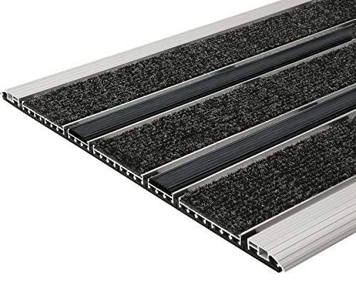 Desan | Alu Fußmatte Elegant Mat Wide | 15mm Aluminium Fußabtreter für Außen und Innen | Türmatte für die Haustür | Alu Rampe | Anthrazit & Schwarz | Textilrips & Gummi | 39 x 60 cm von desan d