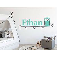 Eule Wandsticker, Personalisierte Namensaufkleber, Monogramm Aufkleber, Kinderzimmer Kinderzimmerdekor, Wandsticker Db167 von designedbeginnings