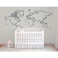 Weltkarte Wandtattoo, Umriss Kinderzimmer Wanddekor, Abenteuer Luftfahrt Dekor, Karte Der Welt B388 von designedbeginnings
