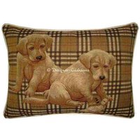 Labrador Welpen Überprüfen Längliche Gobelin Kissen Kissenbezug von designercushions