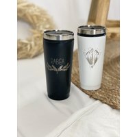 Kaffeebecher To Go - Trinkbecher Tee Kaffee Becher Unterwegs Coffee Edelstahl Personalisiert Weiß Schwarz von designfabrikmueller