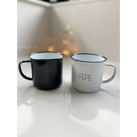 Tasse Personalisiert/Vintage Emaille Becher Schwarz Weiß von designfabrikmueller