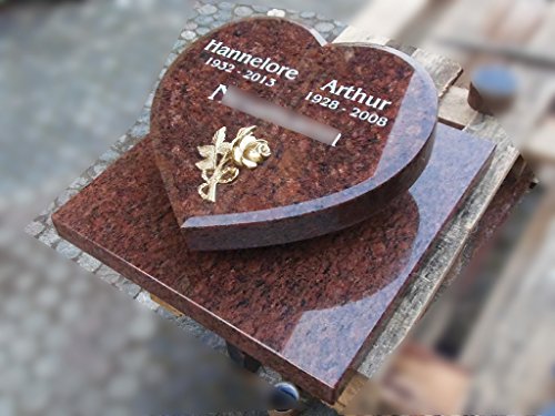 designgrab VangL360-40x40 cm Herz auf Grabplatte aus Granit Vanga, inkl. Beschriftung von Vor- und Nachname sowie Geburts- und Sterbedatum von designgrab
