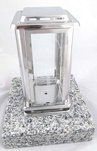 designgrab AEL1AGB1Schl Grablampe Royal aus Edelstahl, Silber, mit Sockel aus Granit Schlesisch von designgrab