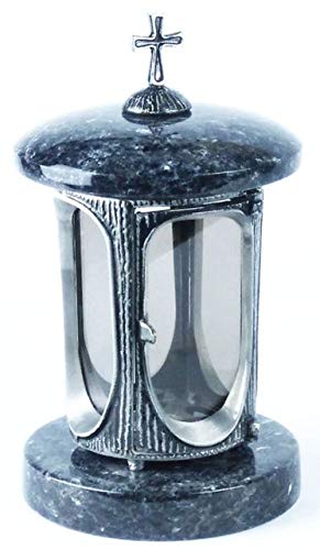 designgrab Alu Grablampe aus Aluminium in Antikoptik mit Kreuz in Granit Labrador Blue Pearl BP von designgrab