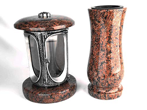 designgrab Alu Grablampe aus Aluminium in Antikoptik und Grabvase in Granit Vanga von designgrab