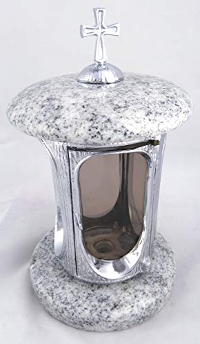 designgrab Alu Grablampe aus verchromtem Aluminium mit Kreuz in Granit Viscont White von designgrab