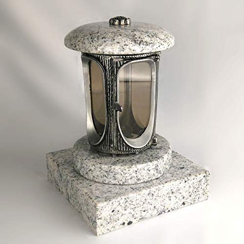 designgrab Alu Grablampe mit Granit Sockel 20x20x5 cm, aus Aluminium in Antikoptik und Granit Viscont von designgrab