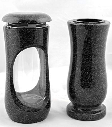 designgrab Design small Grablampe mit Vase aus Granit Nero Impala/Astor anthrazit von designgrab