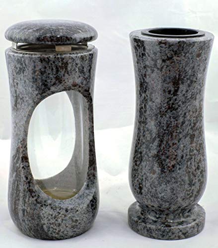 designgrab Design small Grablampe mit Vase aus Granit Orion Blue/Vizac Blue von designgrab