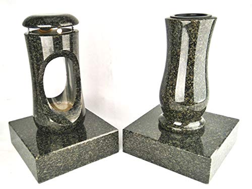 designgrab Design small Grablampe mit Vase und 2 Stück Sockel aus Granit Nero Impala/Astor anthrazit von designgrab