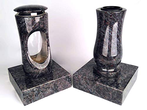designgrab Design small Grablampe mit Vase und 2 Stück Sockel aus Granit Orion Blue/Vizac Blue von D4G Design4Grab