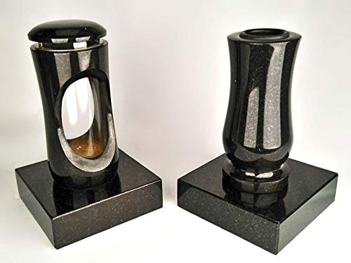 designgrab Design small Grablampe mit Vase und 2 Stück Sockel aus Granit Schwedisch Black SS1 schwarz von designgrab