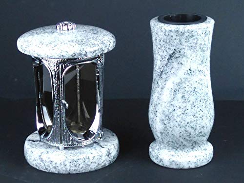 designgrab Grablampe aus verchromtem Aluminium und Grabvase in Granit Viscont White von designgrab