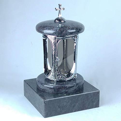 designgrab Grablampe mit Granit Sockel 20x20x5 cm, aus verchromtem Aluminium mit Kreuz und Granit Orion von designgrab