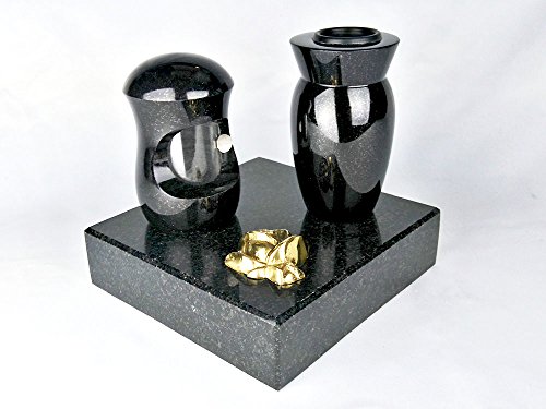 designgrab Grabschmuckset Petit bestehend aus Grablampe, Vase und Sockel mit Messingrose verziert, für Wand- und kleine Urnengräber! von designgrab