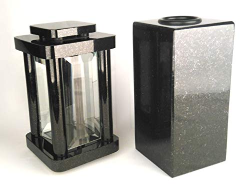 designgrab Modern Grablampe mit Cube-medium Vase aus Granit Schwedisch Black SS1 schwarz, Grabschmuckset von designgrab