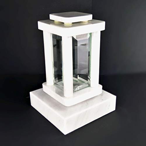 designgrab Modern Grablampe mit Sockel aus Carrara Marmor weiß, Grabschmuckset von designgrab