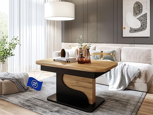 designimpex DA-111 Couchtisch Eiche Gold/Schwarz matt ausziehbar höhenverstellbar 120/200 cm modern Wohnzimmertisch Esstisch Beistelltisch Sofatisch platzsparend hochwertig Wohnzimmer von designimpex