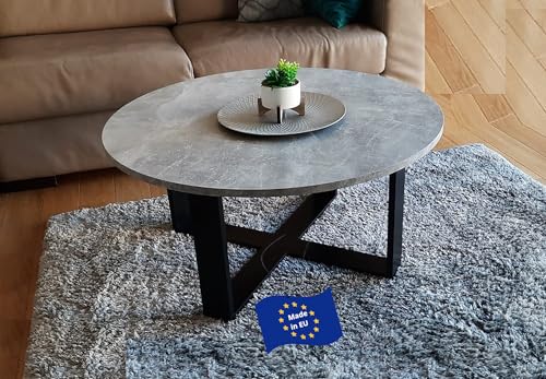 Design Couchtisch DA-333 Beton/Schwarz matt 86x86x42 cm rund Couch Table Ablage Living Room Table Moderne Tische Wohnzimmertisch Beistelltisch Sofa Tisch Wohnzimmer von designimpex