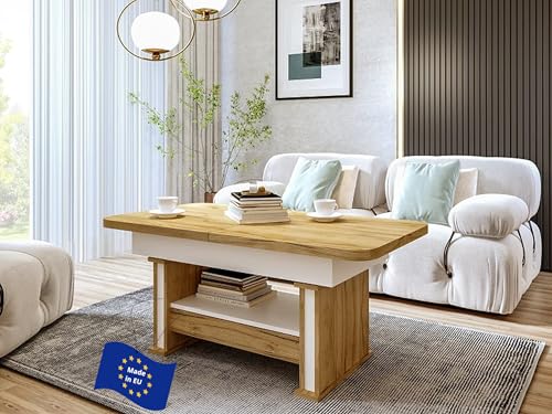 designimpex DA-555 Couchtisch Eiche Gold/Weiß matt ausziehbar höhenverstellbar mit Schublade 120/200 cm modern Wohnzimmertisch Esstisch Beistelltisch Sofatisch platzsparend hochwertig Wohnzimmer designimpex DA-555 Couchtisch Eiche Gold/Weiß matt ausziehbar höhenverstellbar mit Schublade 120/200 cm modern Wohnzimmertisch Esstisch Beistelltisch Sofatisch platzsparend hochwertig Wohnzimmer von designimpex