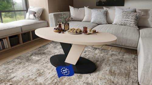 Design Couchtisch Lova Beige matt/Schwarz matt 110x45x60 cm oval Couch Table Ablage Stubentisch Living Room Table Moderne Tische ovaler Wohnzimmertisch Sofa Wohnzimmer Küchentisch von designimpex