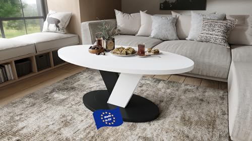 Design Couchtisch Lova Weiß matt/Schwarz matt 110x45x60 cm oval Couch Table Ablage Stubentisch Living Room Table Moderne Tische ovaler Wohnzimmertisch Sofa Wohnzimmer Küchentisch von designimpex
