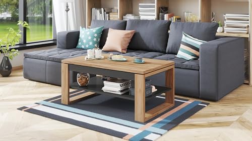 Design Couchtisch Multifunktion Arbeitstisch Tisch Nuo Ablage Esstisch, Farbe:Eiche Gold - Anthrazit matt von designimpex