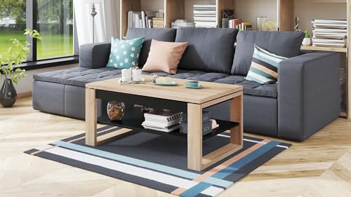 Design Couchtisch Multifunktion Arbeitstisch Tisch Nuo Ablage Esstisch, Farbe:Sonoma Eiche - Schwarz matt von designimpex