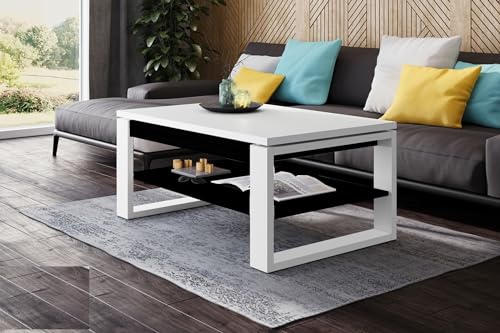Design Couchtisch Multifunktion Arbeitstisch Tisch Nuo Ablage Esstisch, Farbe:Weiß matt - Schwarz matt von designimpex