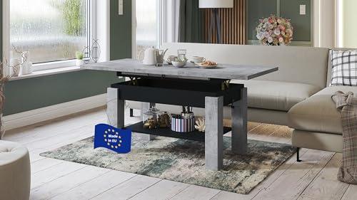 designimpex Astoria Couchtisch ausziehbar höhenverstellbar 110/150cm in Beton - Schwarz matt modern Ablage Wohnzimmertisch Esstisch Beistelltisch Sofatisch Couch Tisch Living Room Table Wohnzimmer designimpex Astoria Couchtisch ausziehbar höhenverstellbar 110/150cm in Beton - Schwarz matt modern Ablage Wohnzimmertisch Esstisch Beistelltisch Sofatisch Couch Tisch Living Room Table Wohnzimmer von designimpex