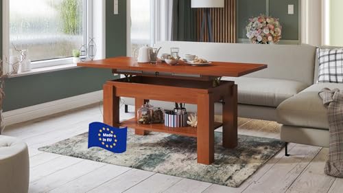 designimpex Astoria Couchtisch ausziehbar höhenverstellbar 110/150cm in Kirschbaum modern Ablage Wohnzimmertisch Esstisch Beistelltisch Sofatisch Couch Tisch Living Room Table Wohnzimmer von designimpex