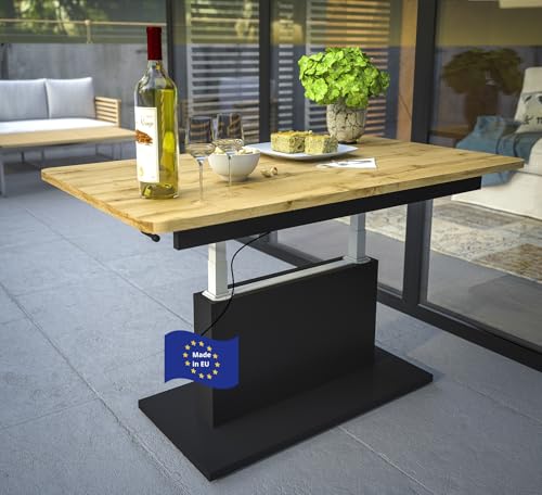 DC-1 Couchtisch ausziehbar höhenverstellbar 126/168cm in Eiche Wotan / Schwarz matt modern vielseitig Wohnzimmertisch Esstisch Beistelltisch Sofatisch platzsparend hochwertig Wohnzimmer coffee table von designimpex