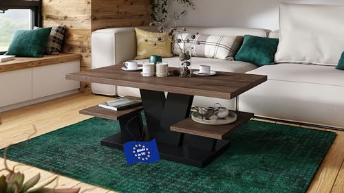 designimpex Viva Couchtisch Eiche dunkel - Schwarz matt 110x60cm eckig Couch Table Ablage Stubentisch Living Room Table Moderne Tische Wohnzimmertisch Beistelltisch Sofa Tisch Wohnzimmer von designimpex