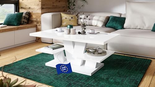 designimpex Viva Couchtisch Weiß Hochglanz 110x60cm eckig Couch Table Ablage Stubentisch Living Room Table Moderne Tische Wohnzimmertisch Beistelltisch Sofa Tisch Wohnzimmer von designimpex