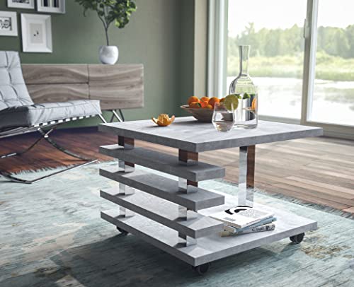 Design Couchtisch DC-2 Beton 60x60x45cm Rollen eckig Ablage modern quadratisch Wohnzimmertisch Beistelltisch Sofatisch platzsparend Wohnzimmer kleine Räume Living Room Table von designimpex