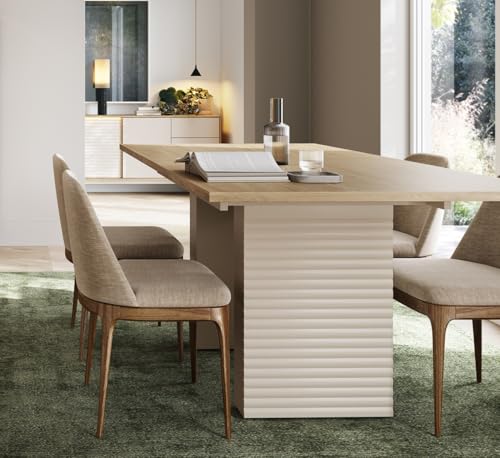 Design Esstisch DTE-111 Eiche geölt/Cashmere ausziehbar 140 cm bis 185 cm Esszimmertisch für bis zu 6 Personen Hochglanz Funktionstisch modern vielseitig Esszimmer erweiterbar zeitlos von designimpex