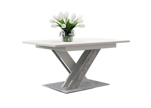 Design Esstisch PA-222 ausziehbar 140-180 cm Esszimmer, Farbe:Weiß matt - Beton Design Esstisch PA-222 ausziehbar 140-180 cm Esszimmer, Farbe:Weiß matt - Beton von designimpex