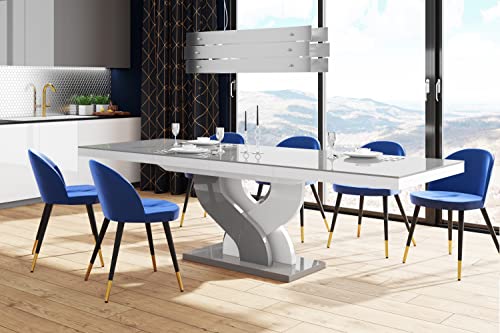Design Esstisch Tisch HEB-111 Hochglanz ausziehbar 160 bis 256 cm, Farbe:Grau Hochglanz/Weiß Hochglanz von designimpex