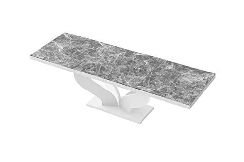 Design Esstisch Tisch HEB-222 Hochglanz ausziehbar 160 bis 256 cm, Farbe:Marmor dunkel Hochglanz - Weiß Hochglanz von designimpex
