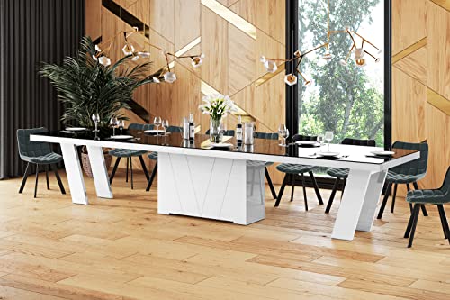 Design Esstisch Tisch HEG-111 Hochglanz XXL ausziehbar 160 bis 412 cm, Farbe:Schwarz Hochglanz/Weiß Hochglanz von designimpex