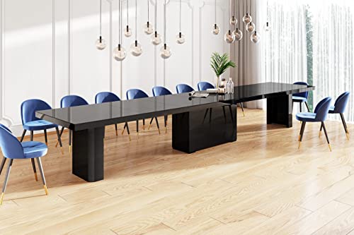 Design Esstisch Tisch HEK-111 Hochglanz XXL ausziehbar 180 bis 468 cm (Schwarz Hochglanz) von designimpex