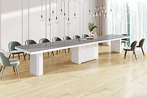 Design Esstisch Tisch HEK-111 Hochglanz XXL ausziehbar 180 bis 495 cm (Grau/Weiß Hochglanz) von designimpex